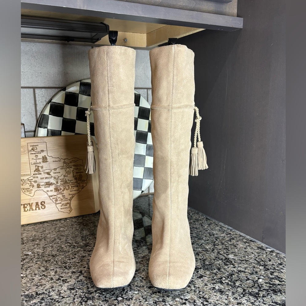 Cole Haan Nike Air Marina Beige Suede Knee High Boots Size 7 1/2 - Picture 3 of 10